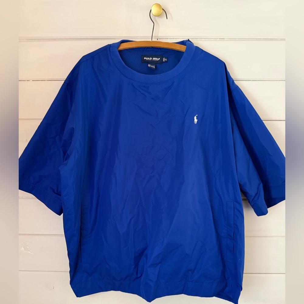 Polo Golf Ralph Lauren Sz XL  Blue SS Pullover Mesh Lined Wind Shirt Snap Pocket